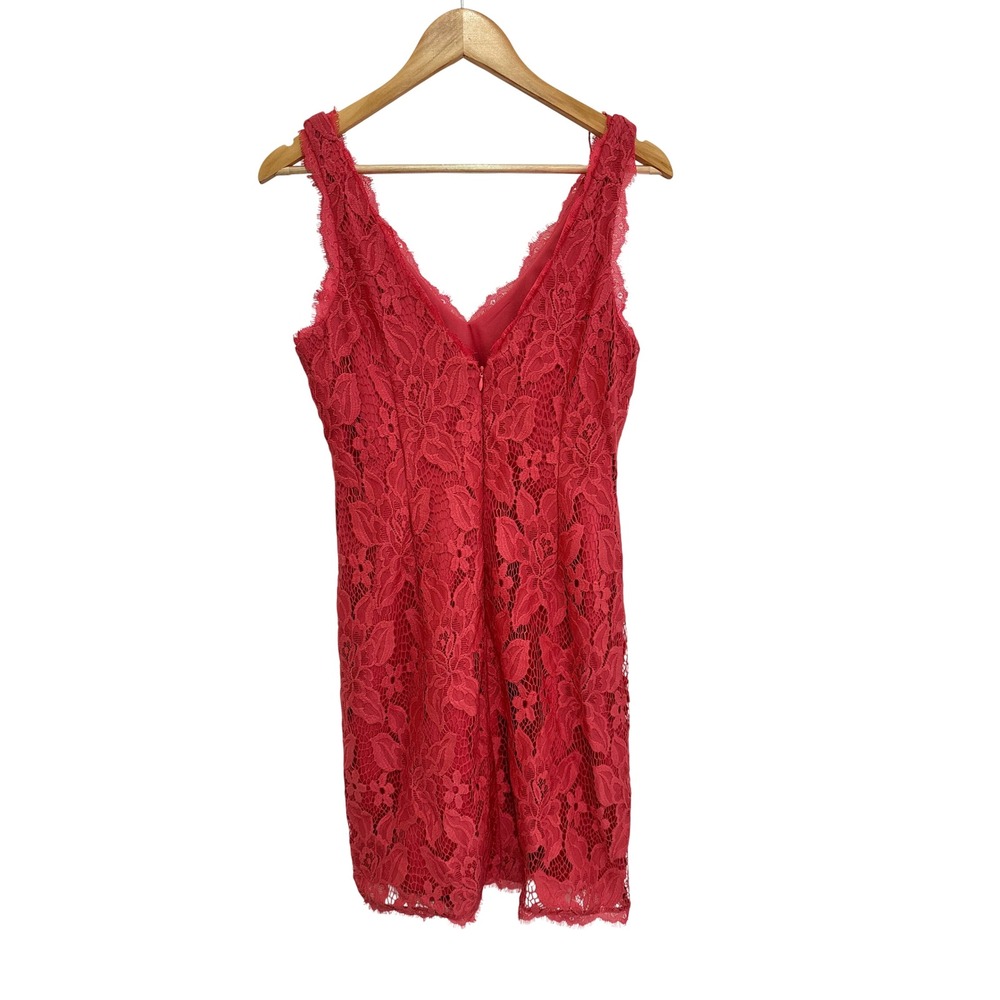 Adrianna Papell Sleeveless Lace Cocktail Dress Size 8 Coral Red V-Neck Mini